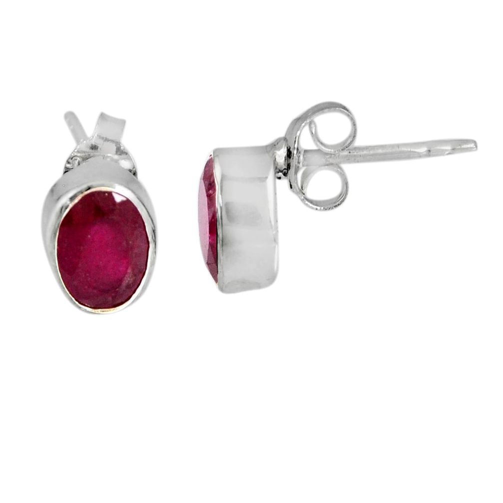 925 sterling silver 2.93cts natural red ruby stud earrings jewelry r56378