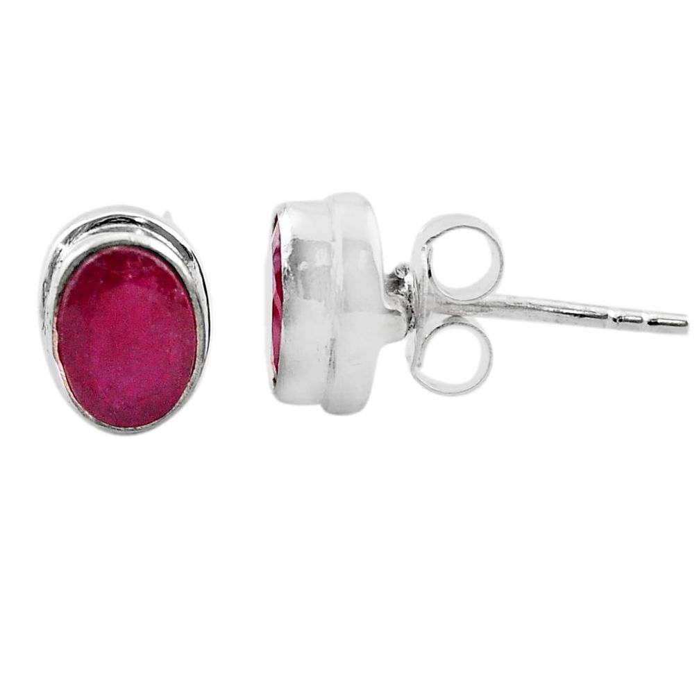 925 sterling silver 3.24cts natural red ruby stud earrings jewelry t19334