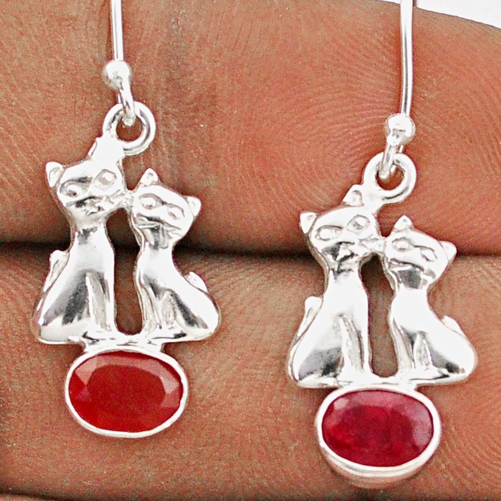 925 sterling silver 3.19cts natural red ruby two cats earrings jewelry t85350