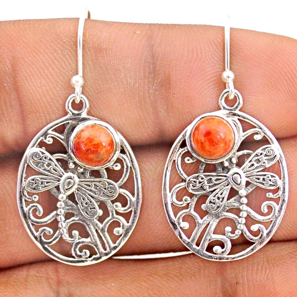 925 sterling silver 2.11cts natural red sponge coral dragonfly earrings t80991