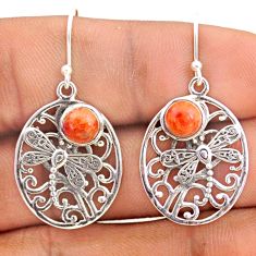 925 sterling silver 2.11cts natural red sponge coral dragonfly earrings t80991