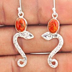 925 sterling silver 4.00cts natural red sponge coral snake earrings t80934