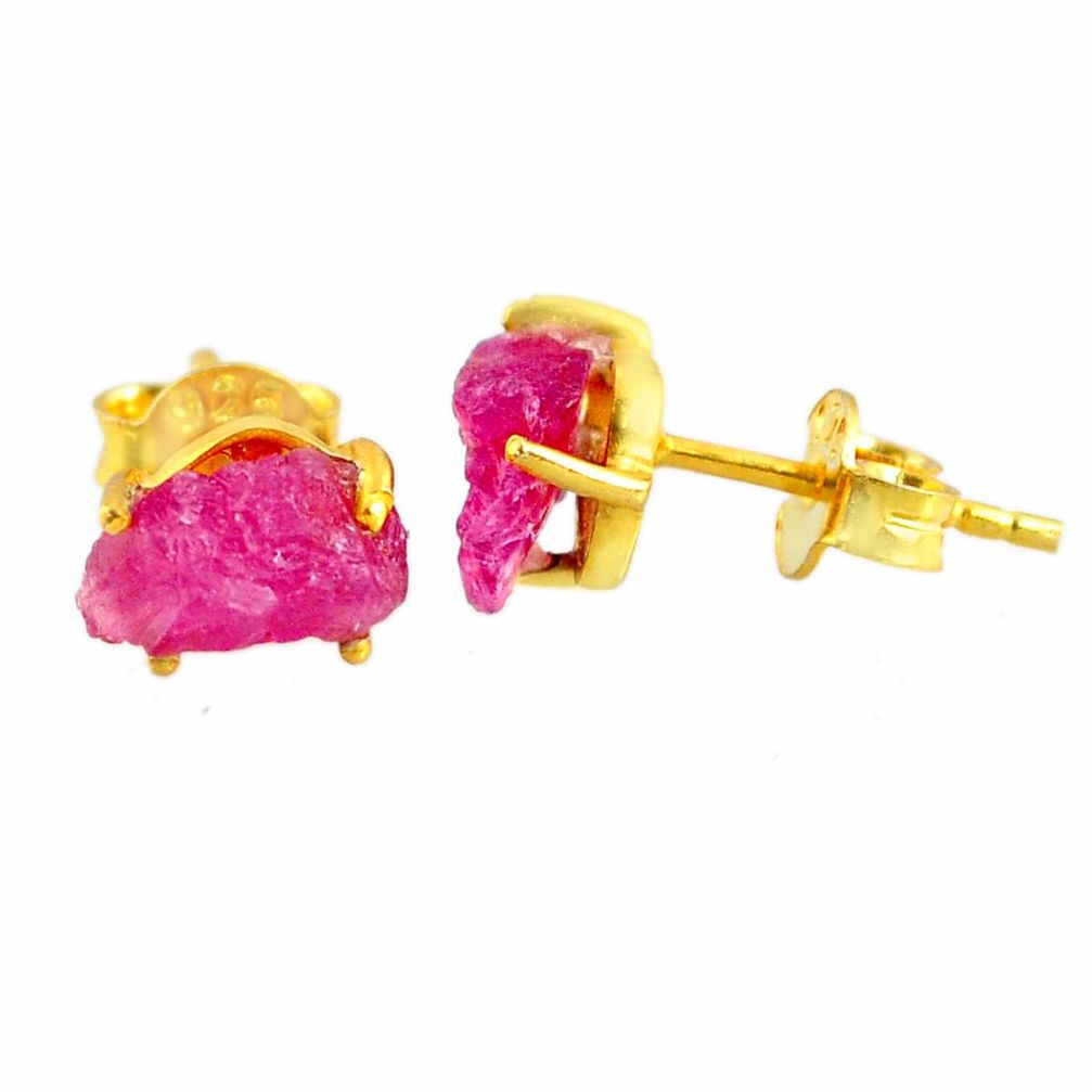 925 sterling silver 4.14cts natural ruby raw 14k gold stud earrings r70467