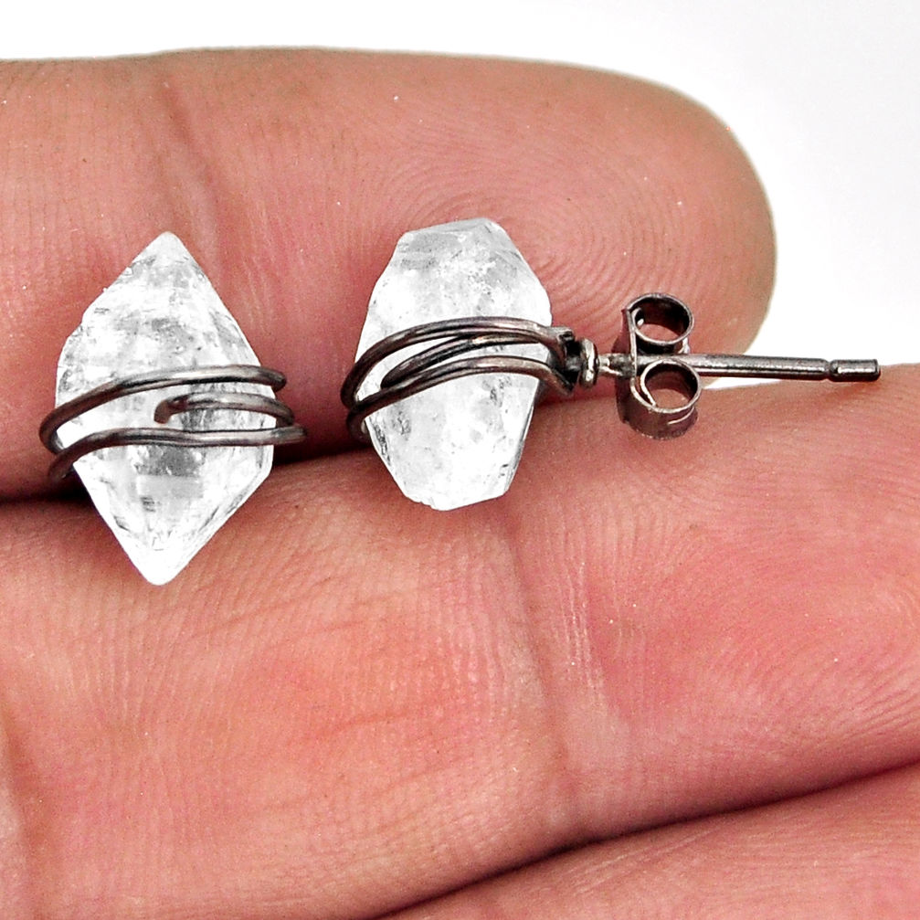 925 sterling silver 7.42cts natural white herkimer diamond stud earrings y76137