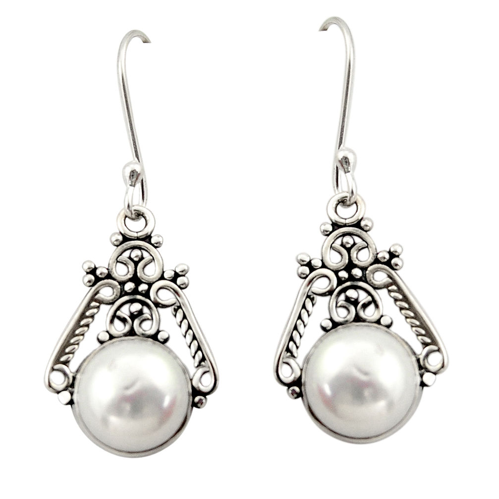 925 sterling silver 9.54cts natural white pearl 14k gold dangle earrings d47536