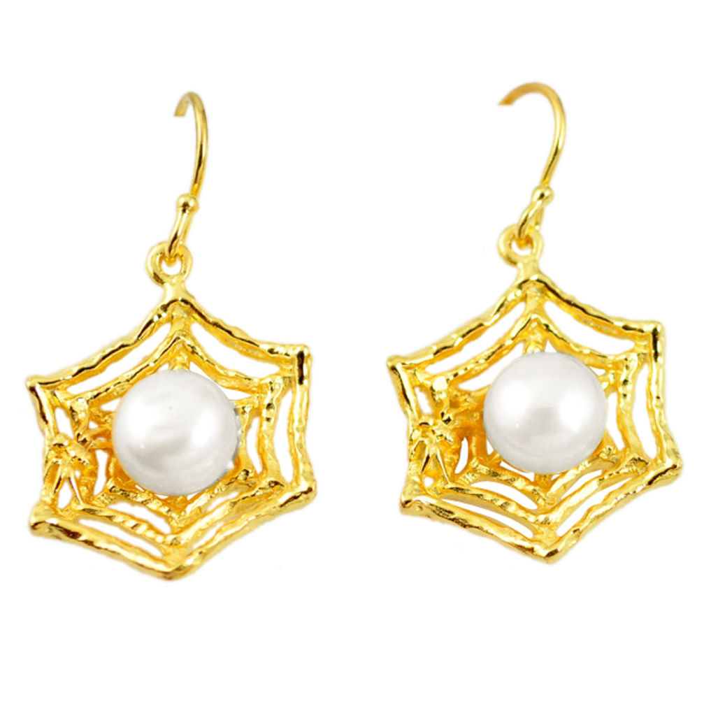 925 sterling silver natural white pearl 14k gold dangle earrings jewelry c24052