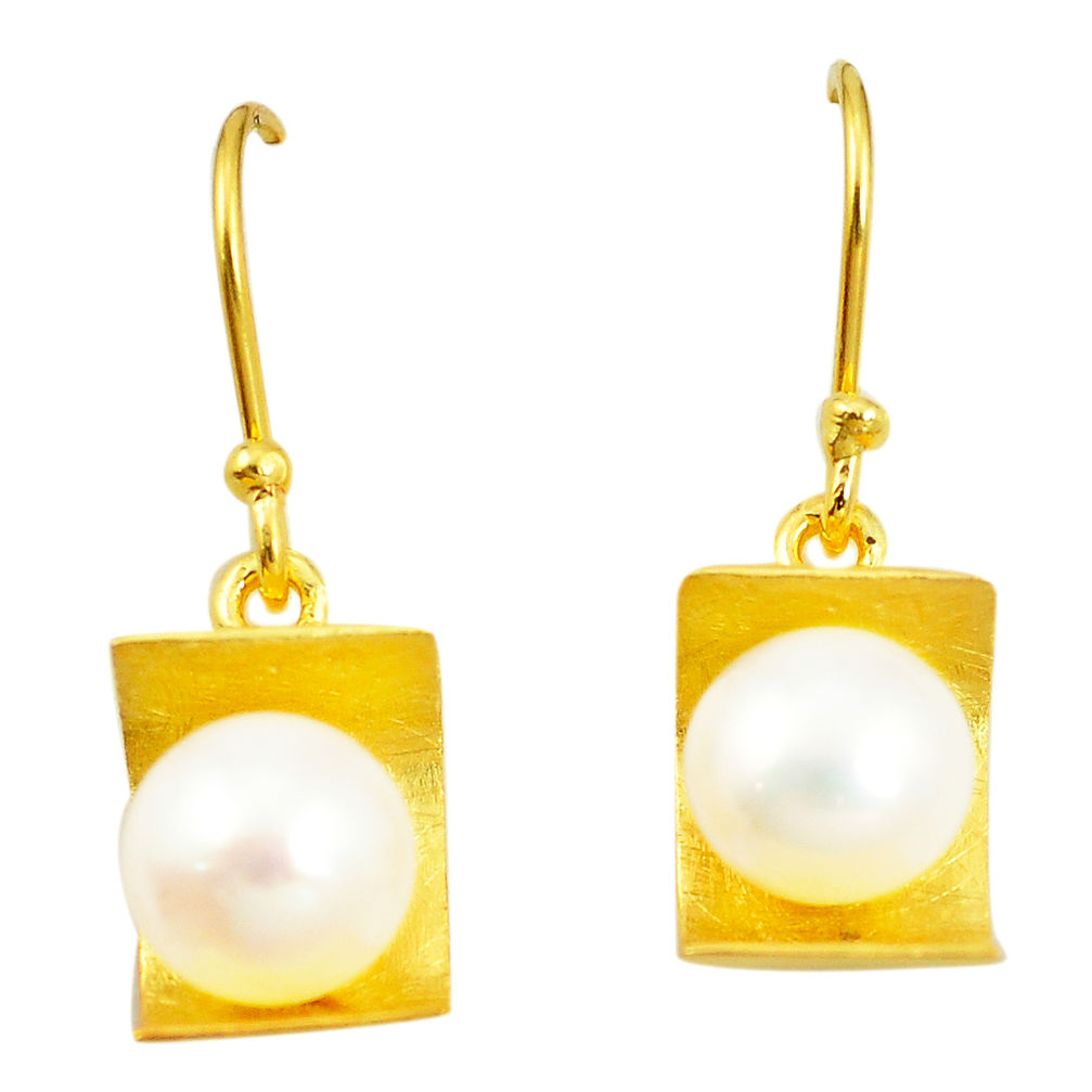 925 sterling silver natural white pearl 14k gold dangle earrings jewelry c24079