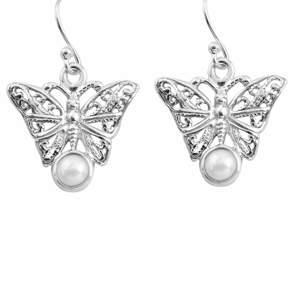 925 sterling silver 2.00cts natural white pearl butterfly earrings p84890