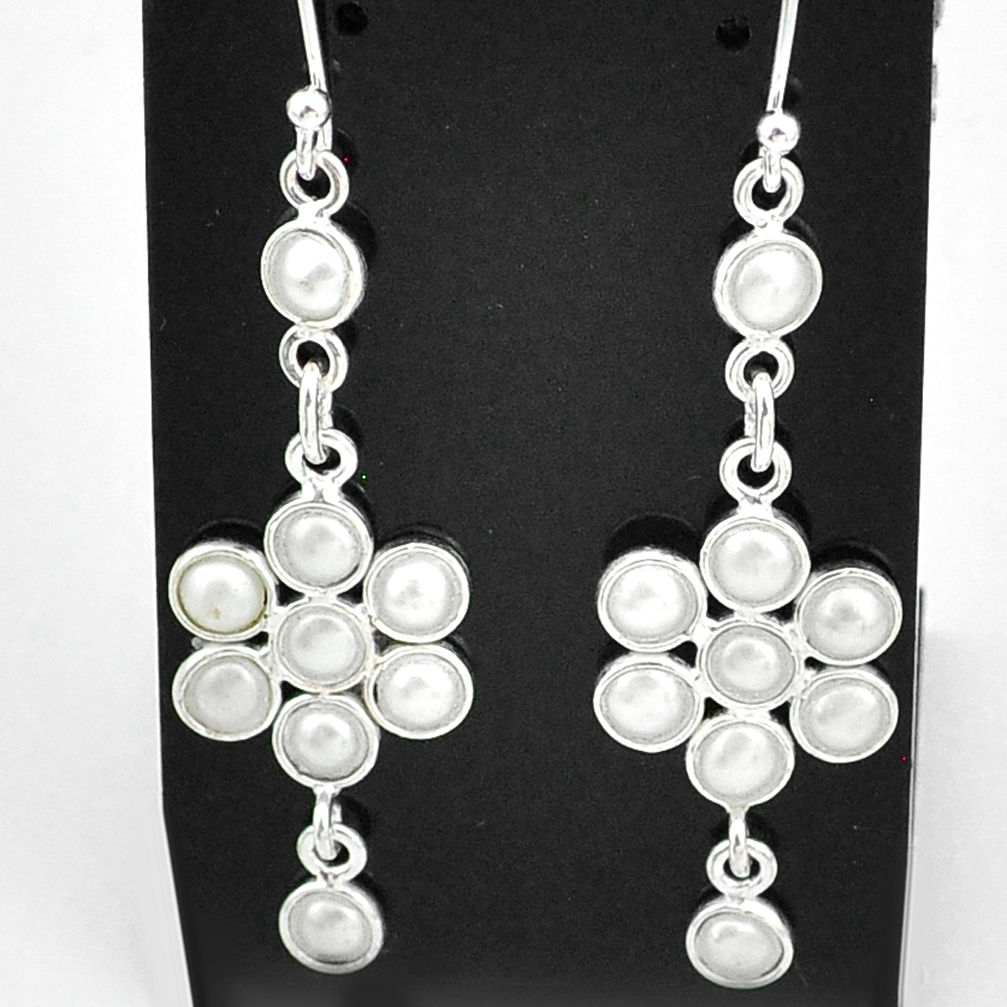 925 sterling silver 6.23cts natural white pearl chandelier earrings t4753