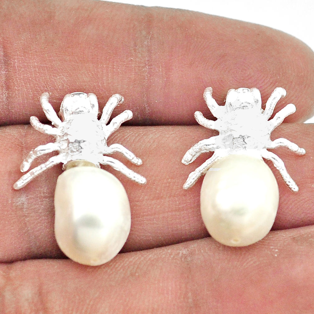 925 sterling silver 11.66cts natural white pearl crab earrings jewelry c23722