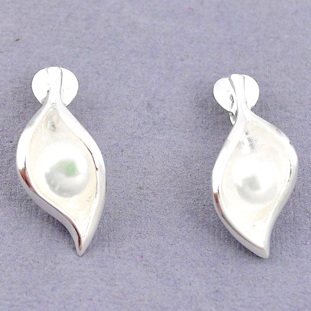 925 sterling silver natural white pearl stud earrings jewelry c23775