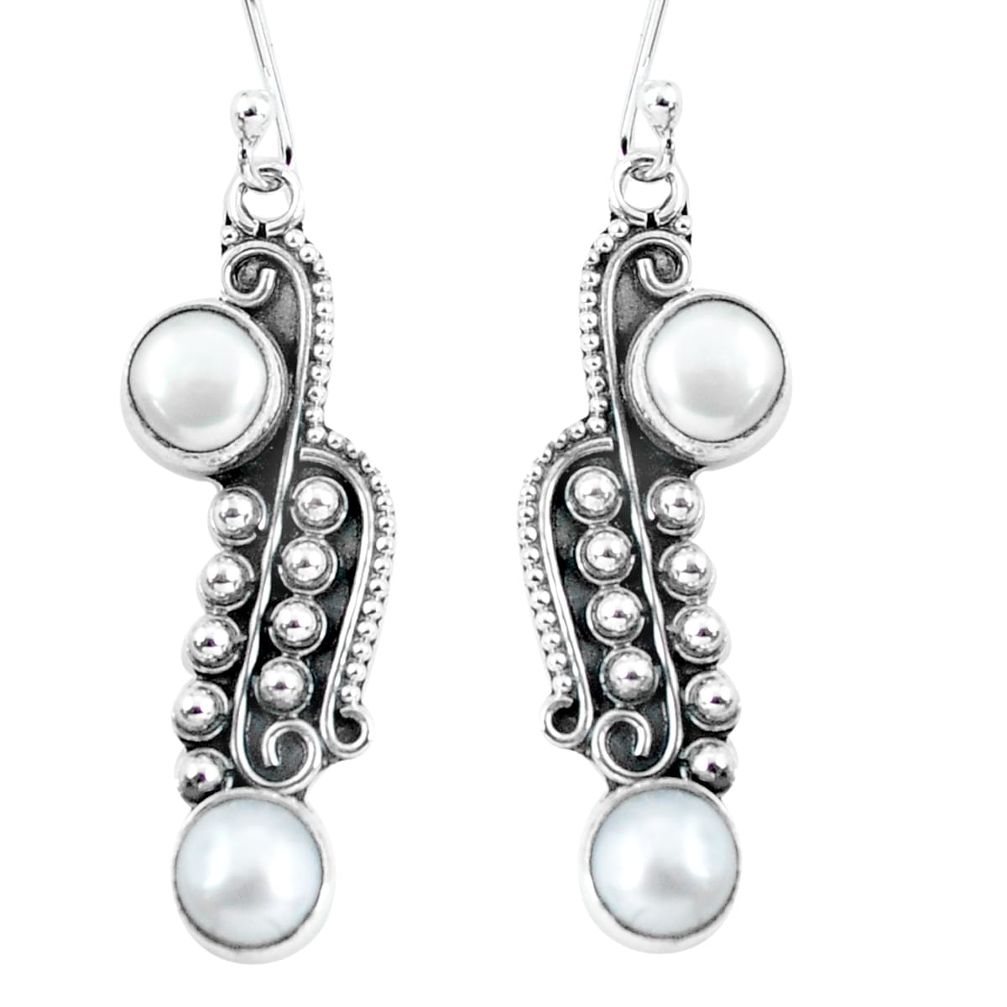 925 sterling silver 4.92cts natural white pearl dangle earrings jewelry p59964