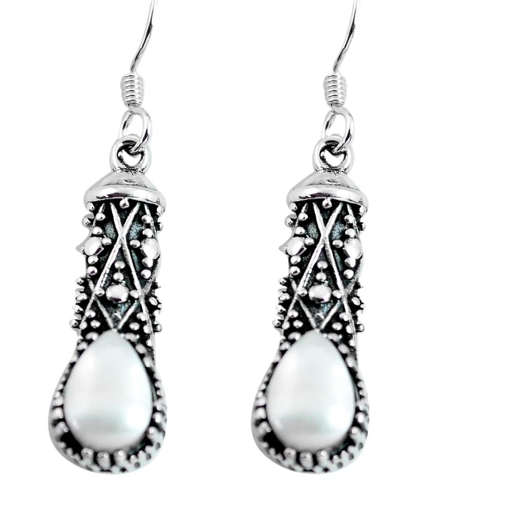925 sterling silver 4.52cts natural white pearl dangle earrings jewelry p64036