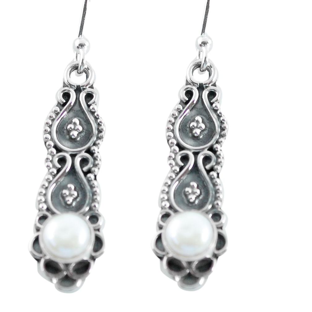 925 sterling silver 1.61cts natural white pearl dangle earrings jewelry p64056