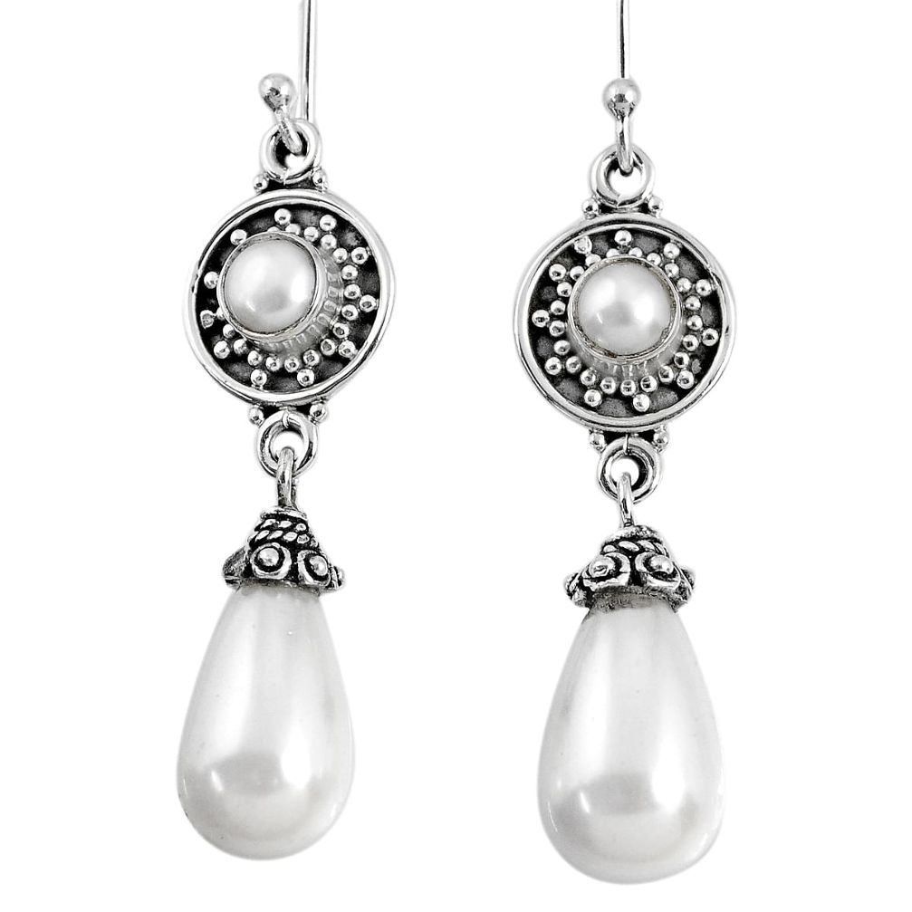 925 sterling silver 20.20cts natural white pearl dangle earrings jewelry r59856