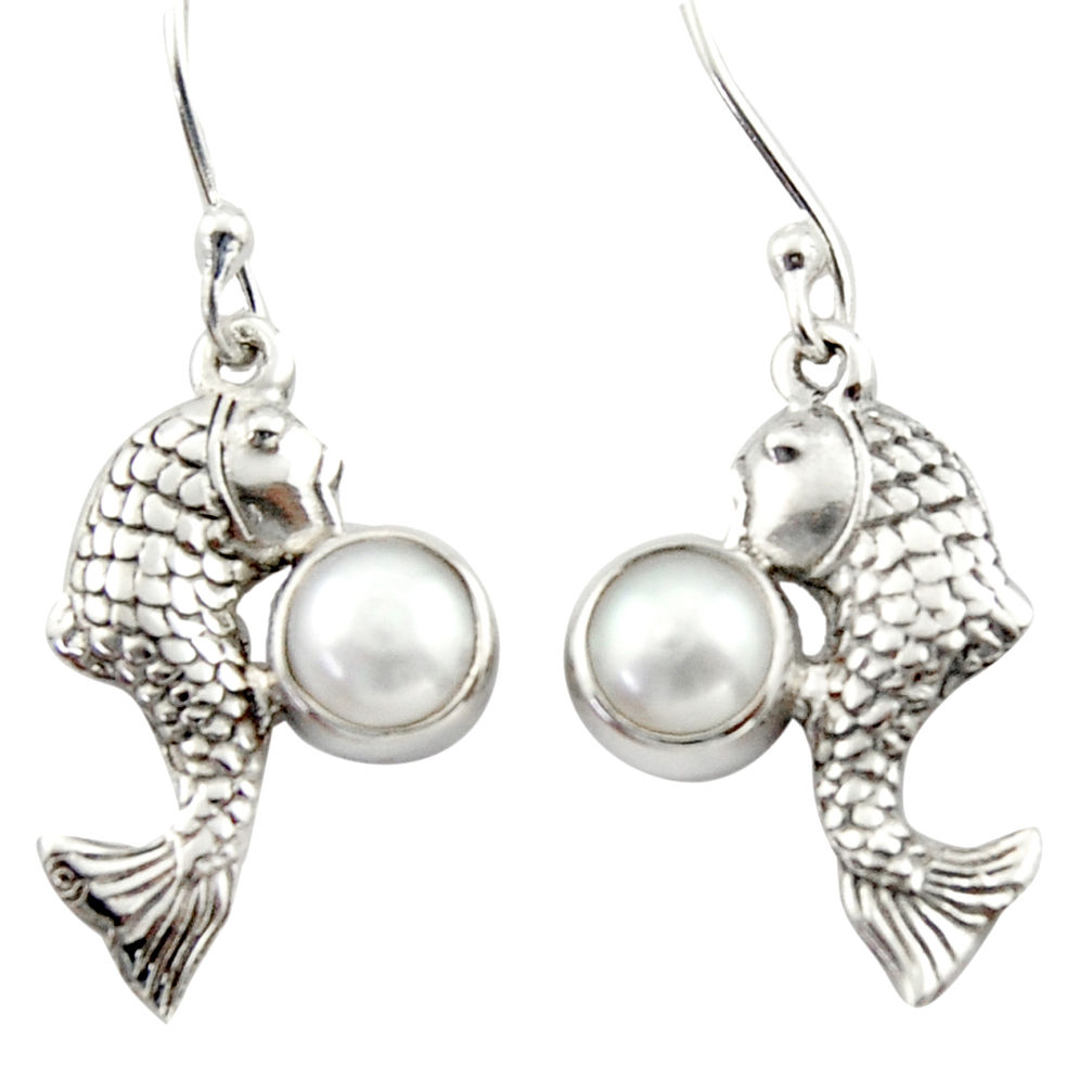 925 sterling silver 2.58cts natural white pearl fish earrings jewelry d46800