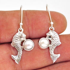 925 sterling silver 1.86cts natural white pearl fish earrings jewelry y74636