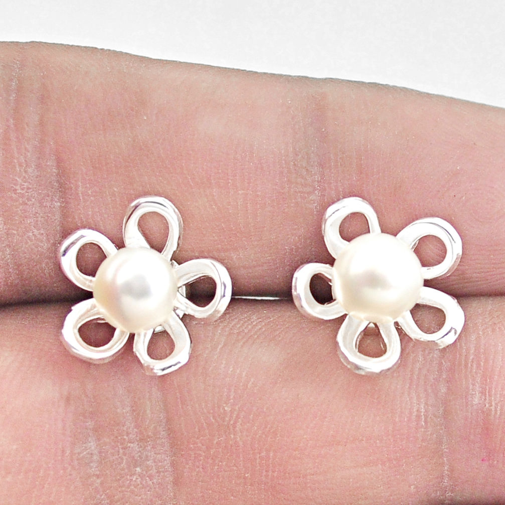 925 sterling silver 2.82cts natural white pearl flower earrings jewelry c25635