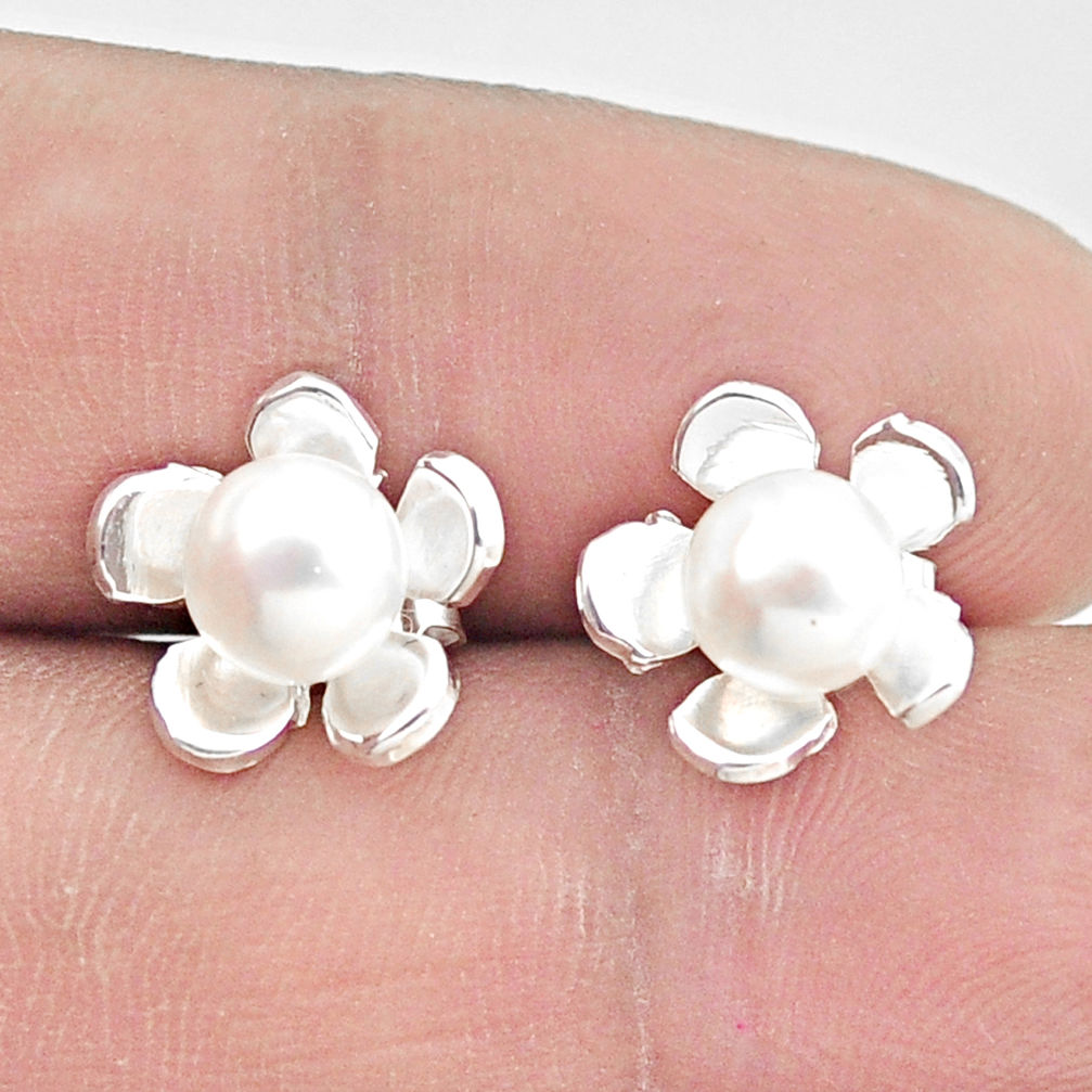 925 sterling silver 3.03cts natural white pearl flower earrings jewelry c25680