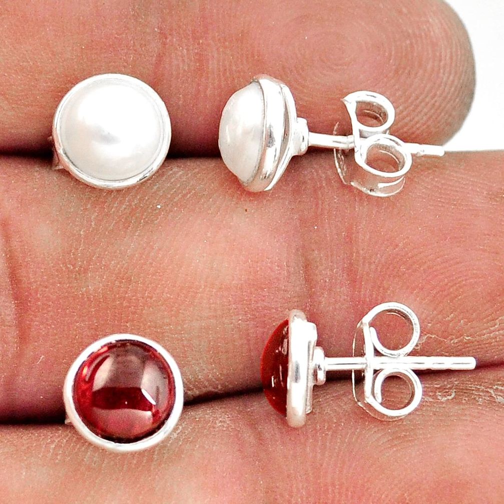 925 sterling silver 5.81cts natural white pearl garnet stud earrings r41231