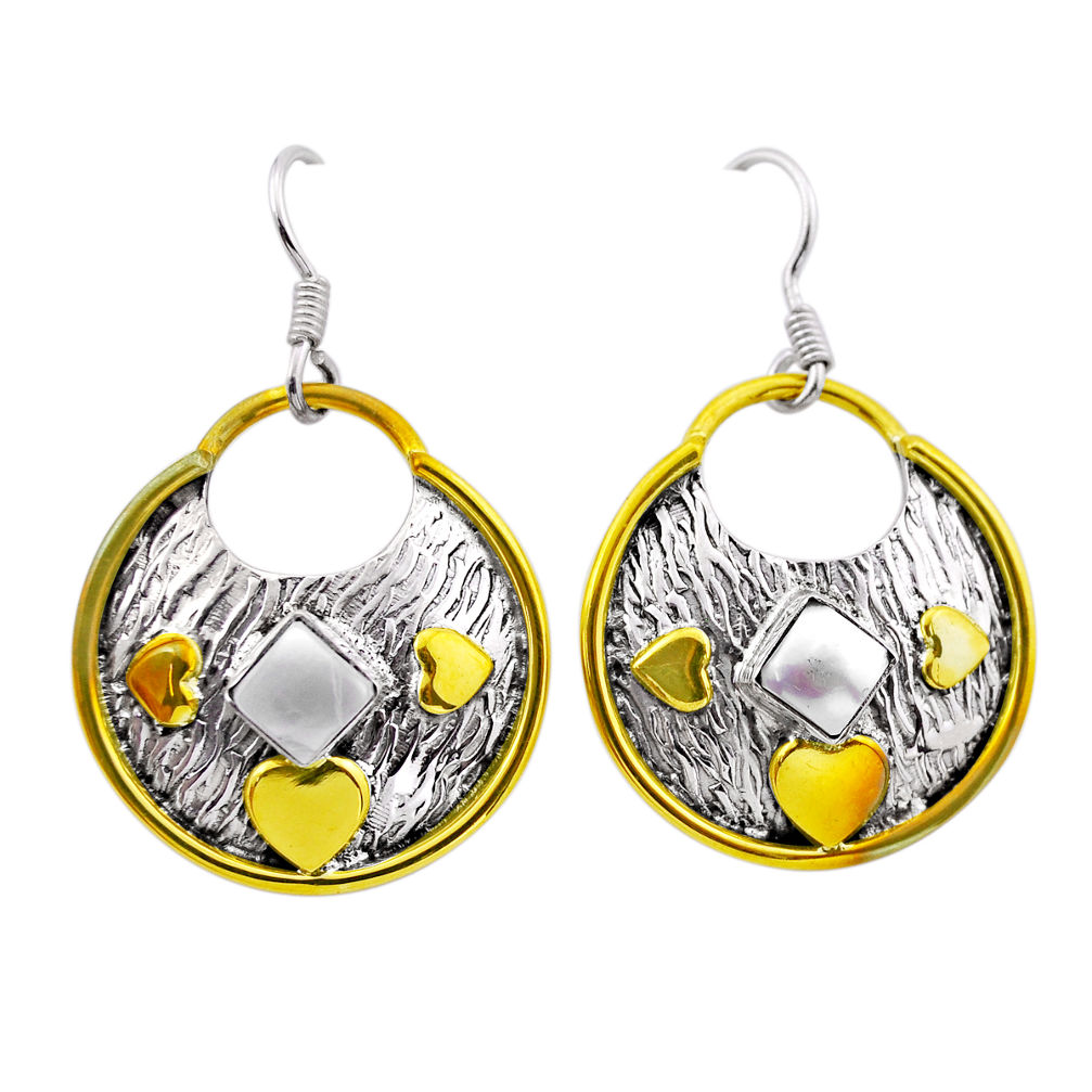 925 sterling silver 1.82cts natural white pearl gold earrings jewelry n51051