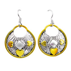 925 sterling silver 1.82cts natural white pearl gold earrings jewelry n51051