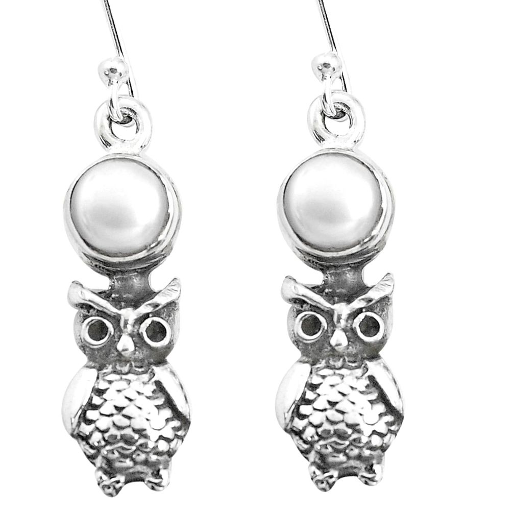 925 sterling silver 3.28cts natural white pearl owl earrings jewelry p38479