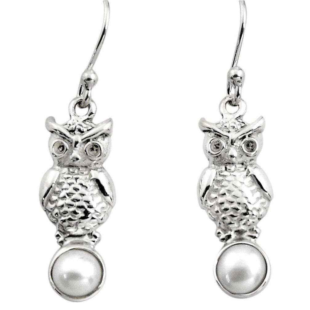 925 sterling silver 2.09cts natural white pearl owl earrings jewelry p84930