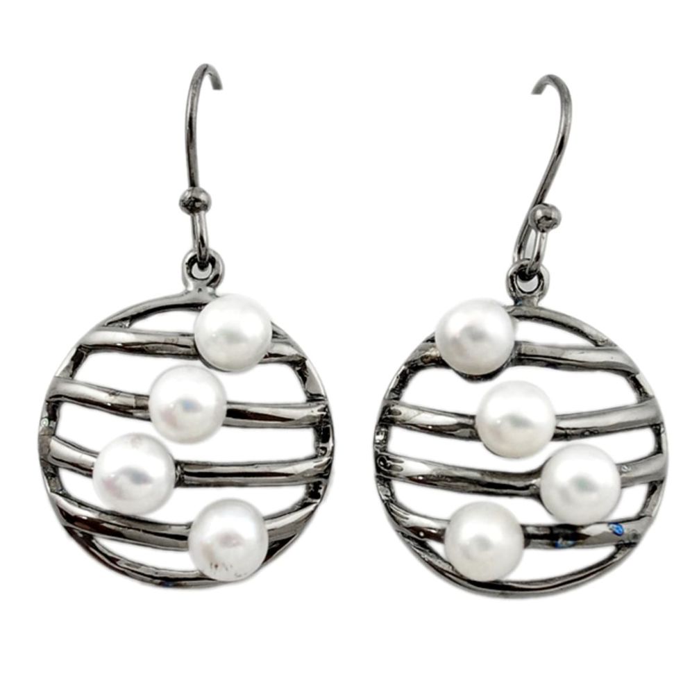 925 sterling silver natural white pearl rhodium dangle earrings a70877 c24235