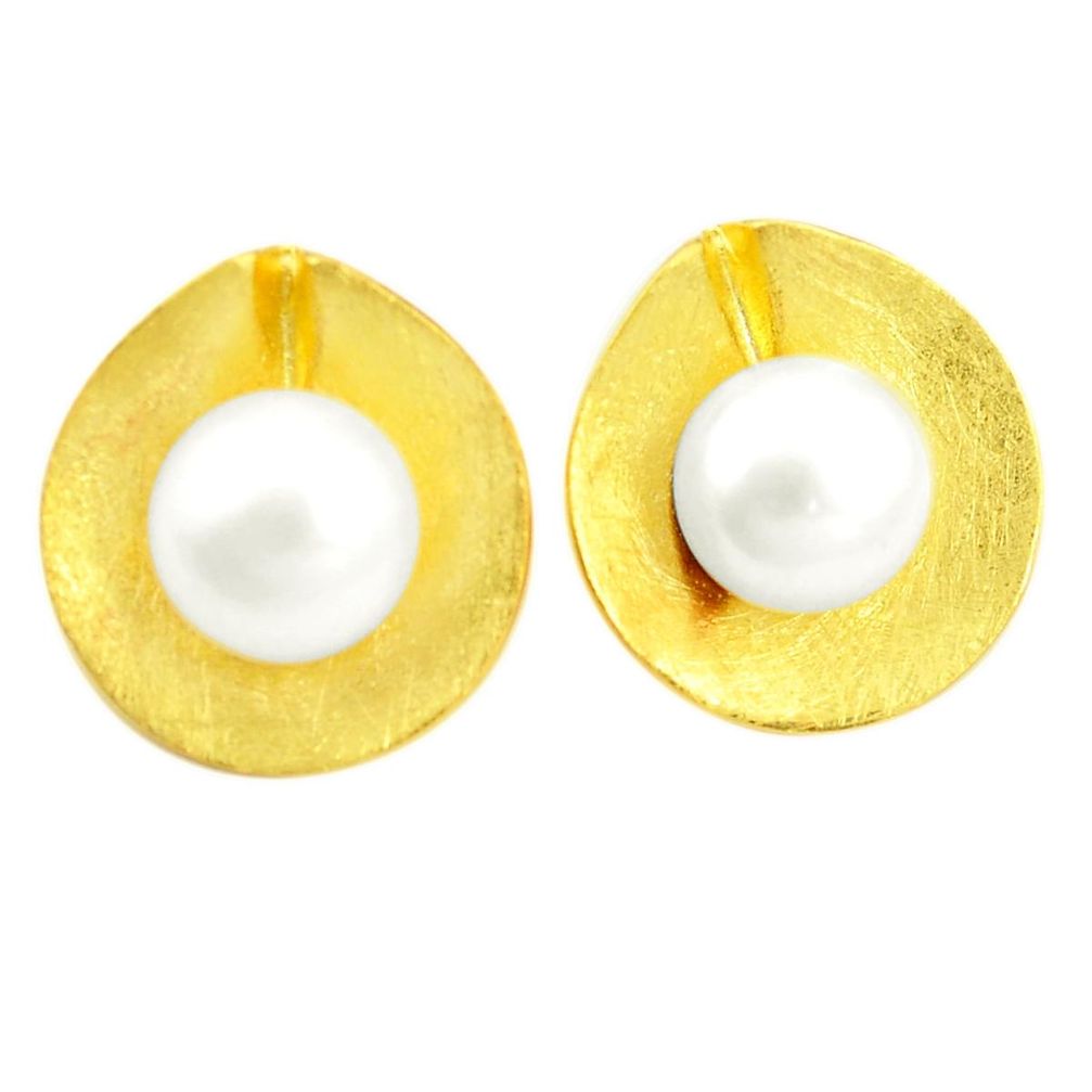 925 sterling silver natural white pearl round 14k gold earrings jewelry c23992