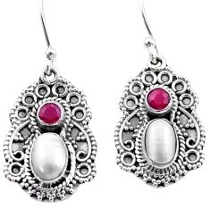 925 sterling silver 3.58cts natural white pearl ruby dangle earrings t69678