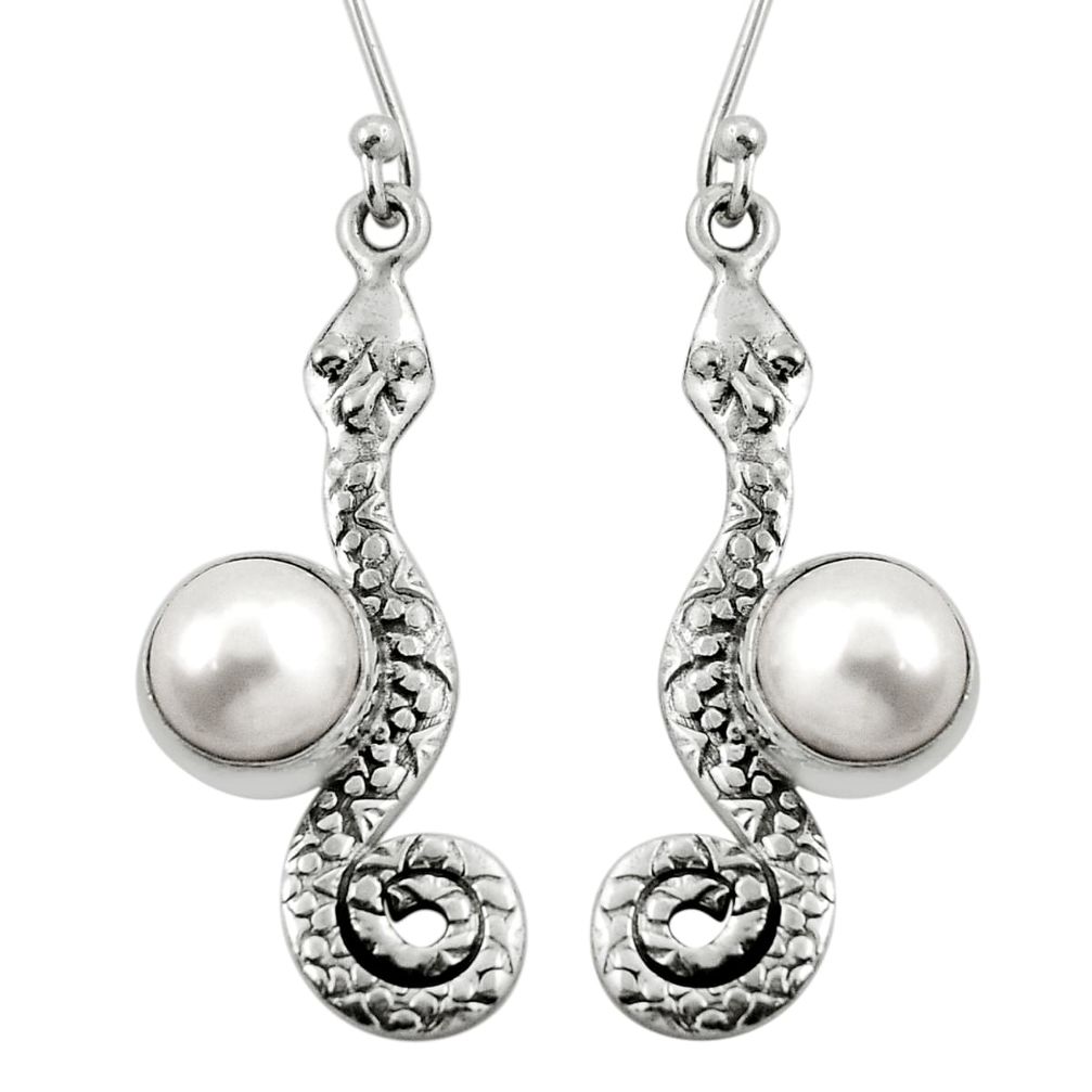 925 sterling silver 5.51cts natural white pearl snake earrings jewelry n34465