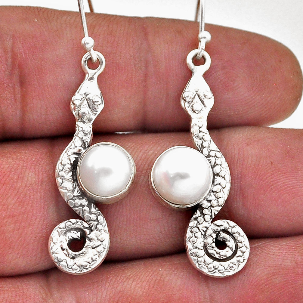 925 sterling silver 6.18cts natural white pearl snake earrings jewelry n46623
