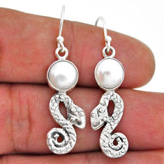 925 sterling silver 5.77cts natural white pearl snake earrings jewelry n47088
