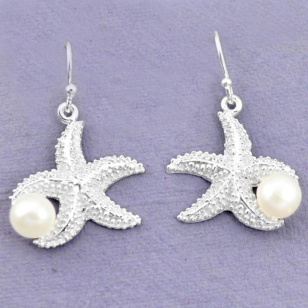 925 sterling silver natural white pearl star fish earrings jewelry c23814