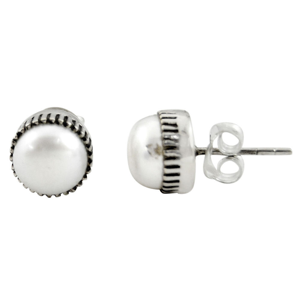 925 sterling silver 6.19cts natural white pearl stud earrings jewelry r22818