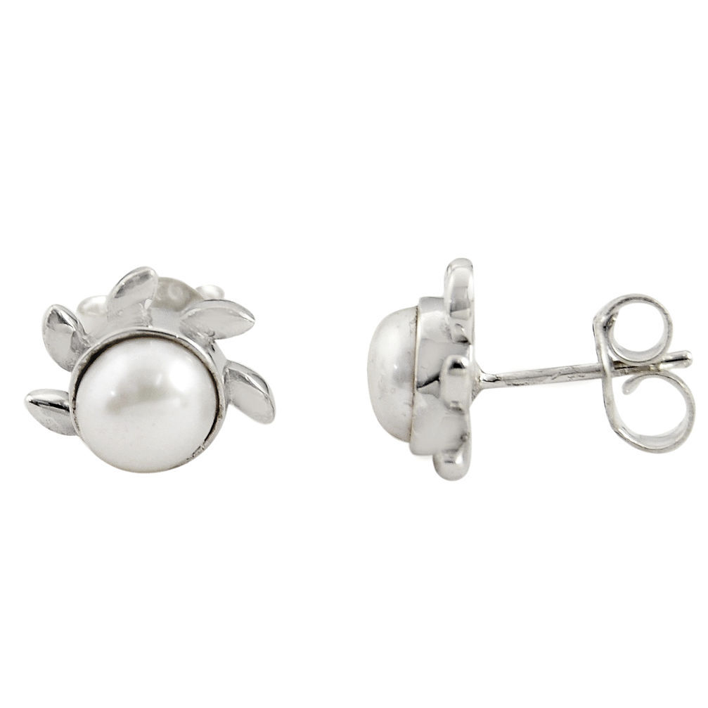 925 sterling silver 4.34cts natural white pearl stud earrings jewelry r22850