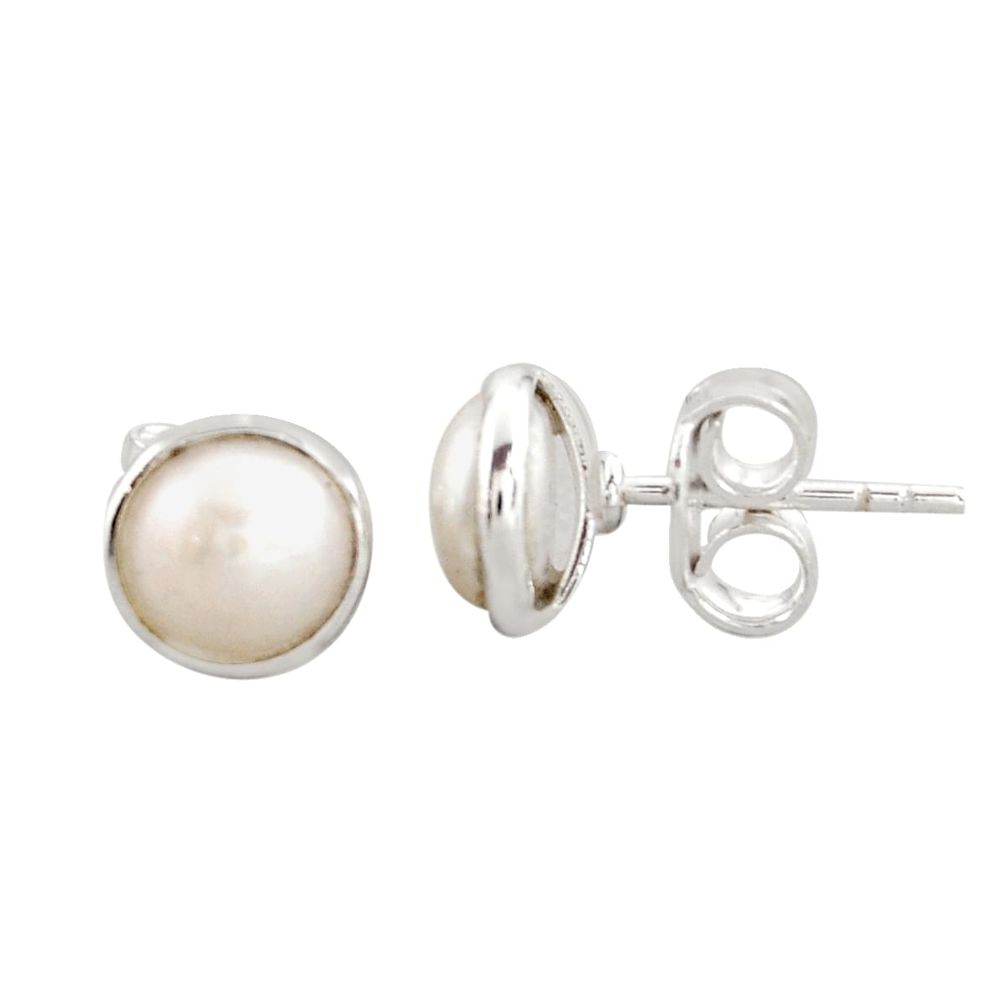 925 sterling silver 4.65cts natural white pearl stud earrings jewelry r27343