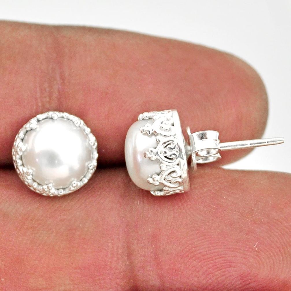 925 sterling silver 6.61cts natural white pearl stud earrings jewelry r38619