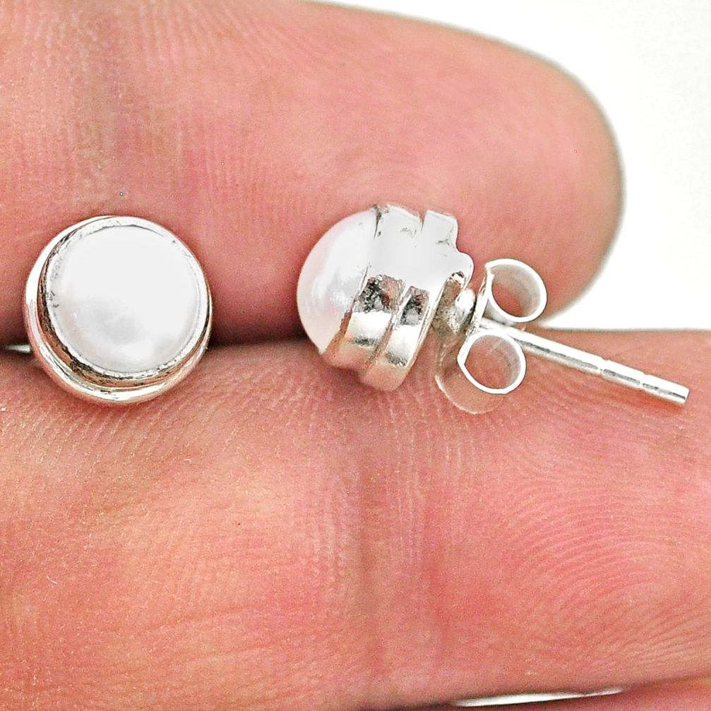 925 sterling silver 4.30cts natural white pearl stud earrings jewelry t19370