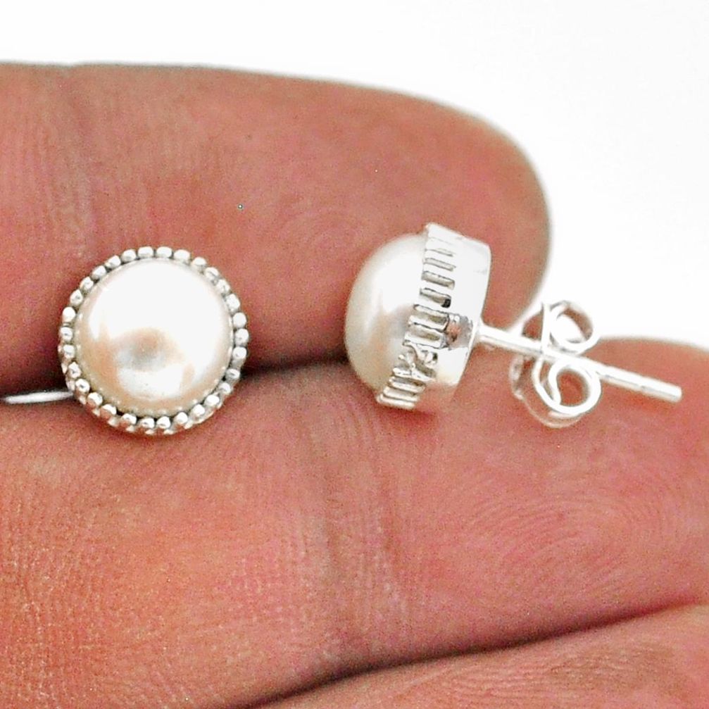 925 sterling silver 5.80cts natural white pearl stud earrings jewelry t43778