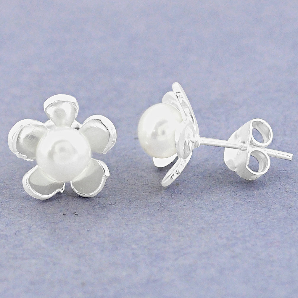 925 sterling silver natural white pearl stud flower earrings jewelry c25713
