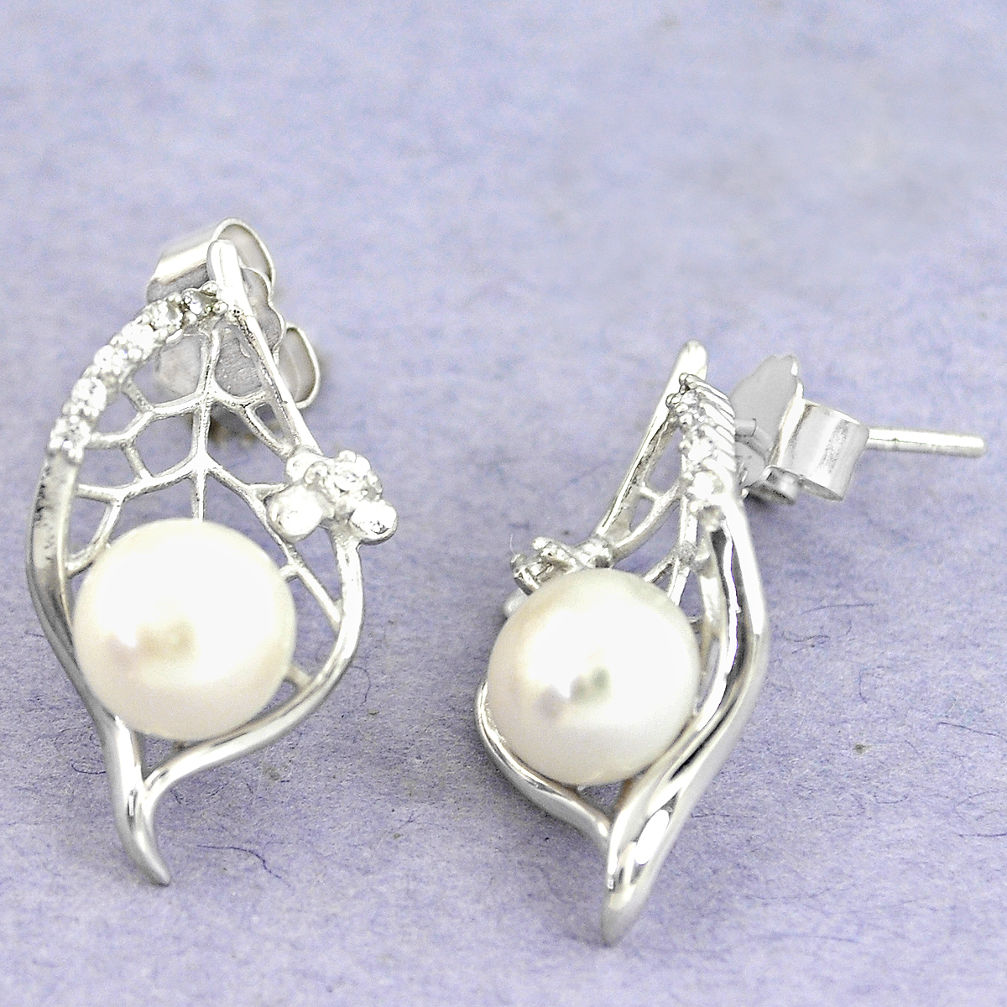 925 sterling silver 7.22cts natural white pearl topaz stud earrings c25516
