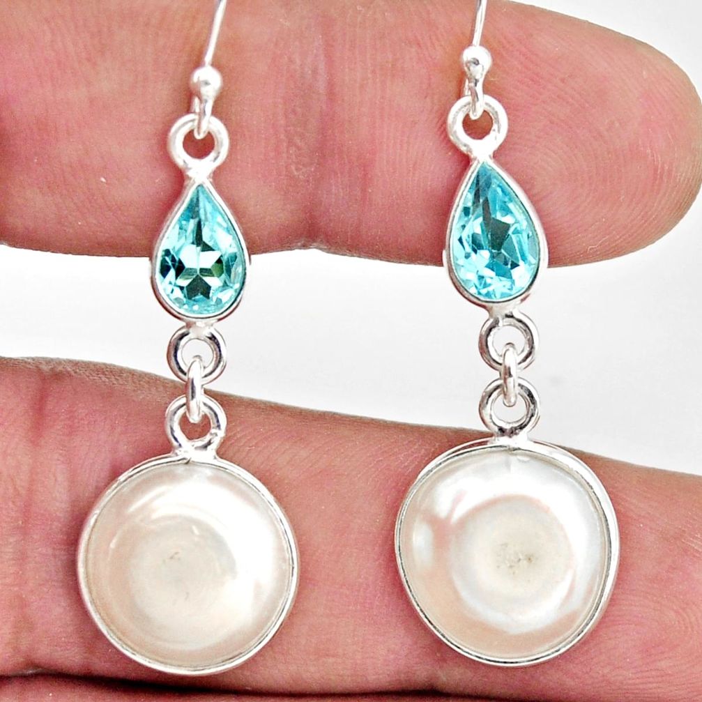 925 sterling silver 12.96cts natural white pearl topaz dangle earrings r35984