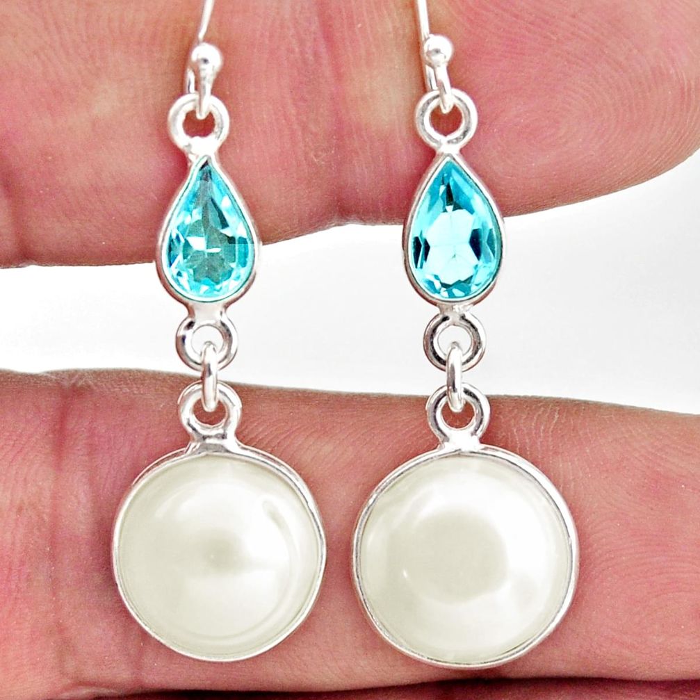 925 sterling silver 11.69cts natural white pearl topaz dangle earrings r35988