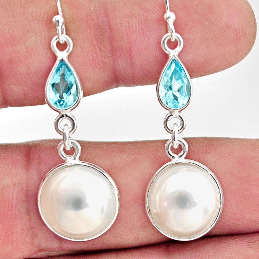 925 sterling silver 12.38cts natural white pearl topaz dangle earrings r35992