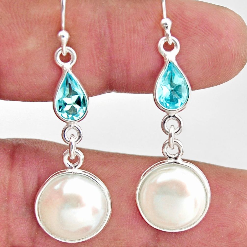 925 sterling silver 12.96cts natural white pearl topaz dangle earrings r35995