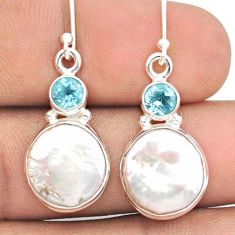 925 sterling silver 14.26cts natural white pearl topaz dangle earrings u14126