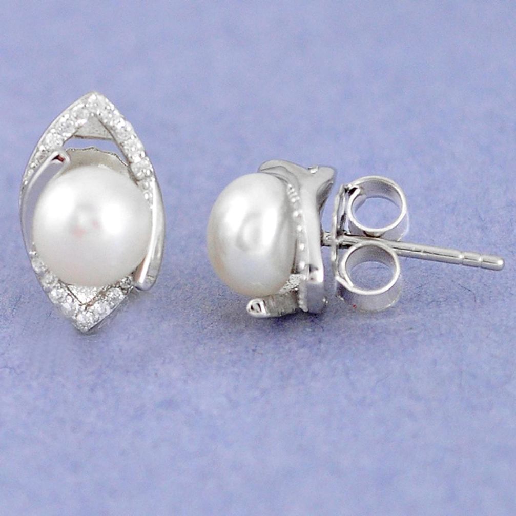 925 sterling silver natural white pearl topaz round stud earrings jewelry c25509