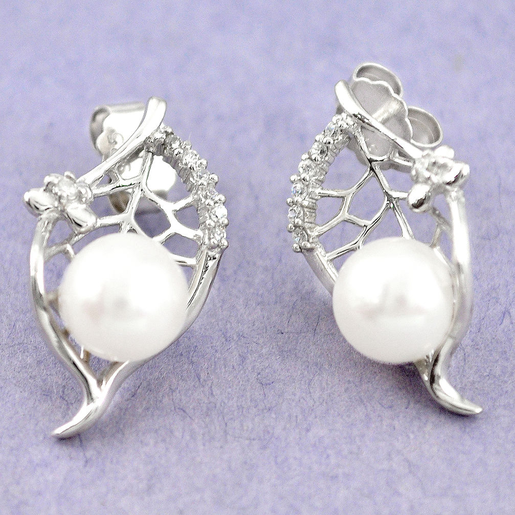 LAB 925 sterling silver natural white pearl topaz stud earrings jewelry c25445